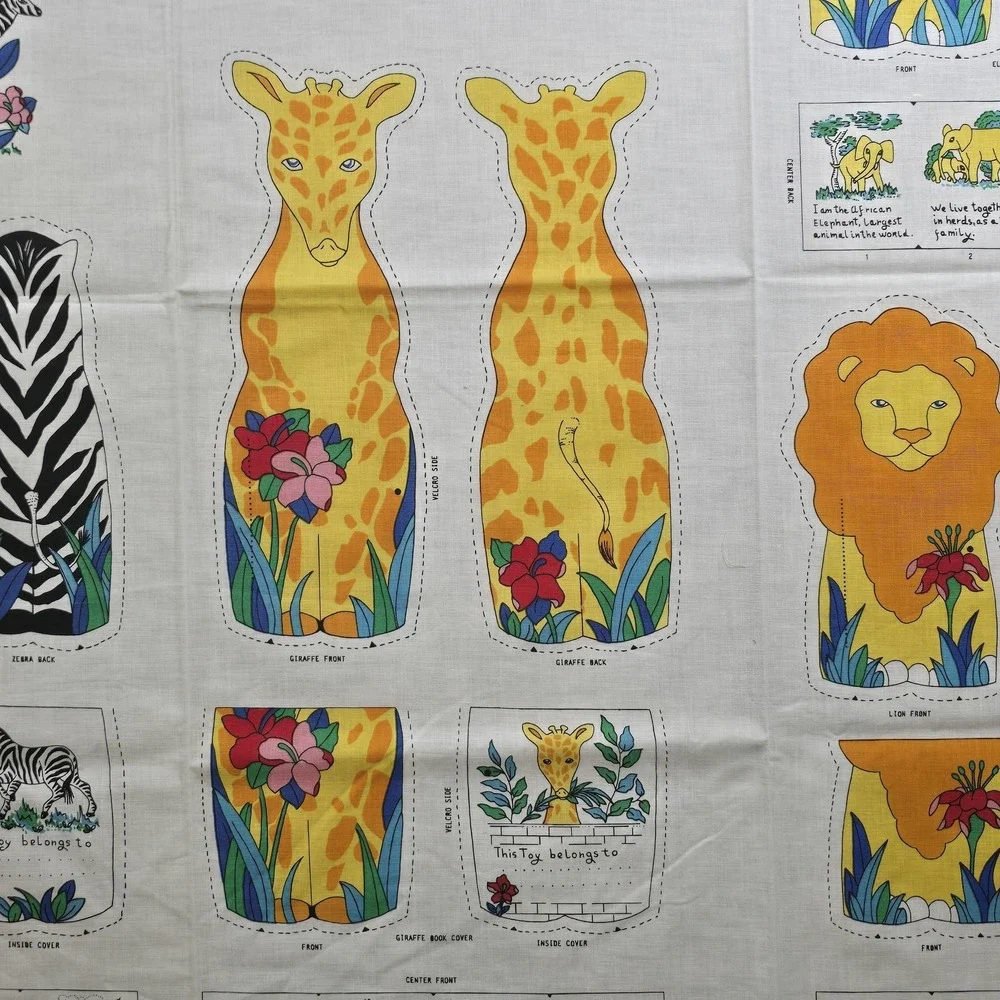 Vintage Springs Jungle Kingdom Cut Sew Fabric Panel Stuffed Animals Soft Books